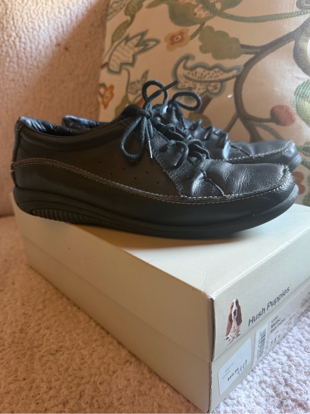 NEW Hush Puppies Women's “Malibu” Black Leather Slip-On Lace Loafers